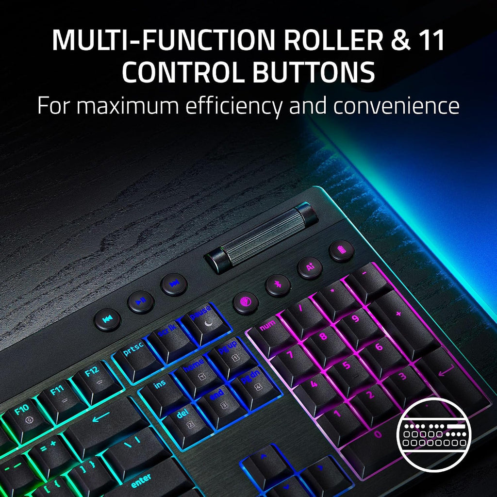 Razer BlackWidow V4 Low Profile HyperSpeed Wireless Gaming Keyboard: Yellow Mechanical Switches - 2.4GHz Wireless & Bluetooth - Multi-Function Roller - 11 Control Buttons - Long Battery Life