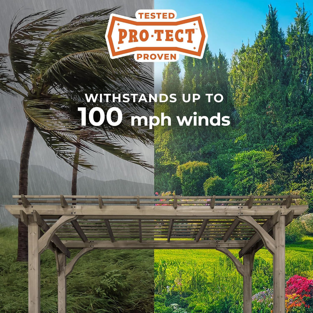 Backyard Discovery Somerville 14' x 10' Cedar Wood Pergola Kit with Trellis Roof, All-Season Durability, High-Wind Rating, PowerPort, Shade for Outdoor Patio, Deck, Garden, and Entertaining