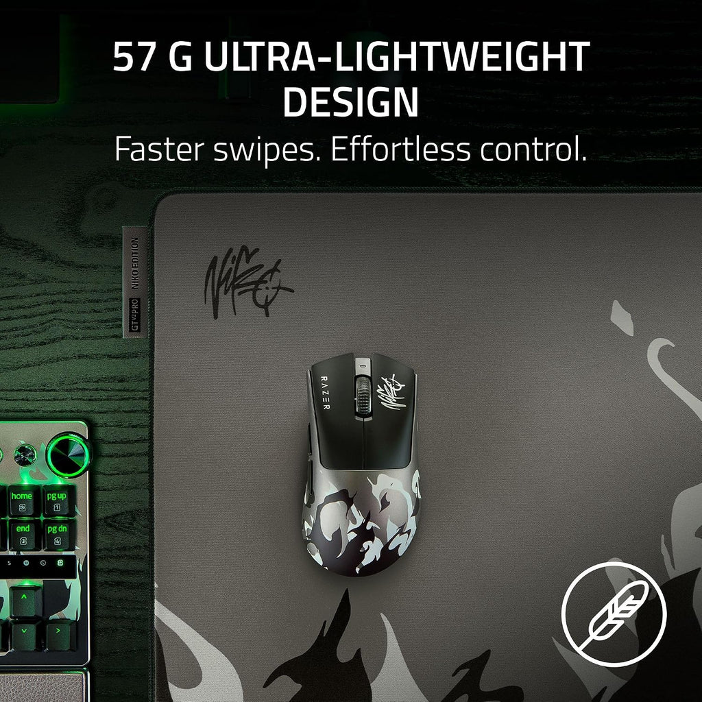 Razer DeathAdder V4 Pro Wireless Gaming Mouse: 57g Lightweight - 8000Hz Polling Rate - Optical Scroll Wheel - Optical Switches Gen-4 - Focus Pro 45K Sensor Gen-2 - Up to 150 Hr Battery - Niko Edition