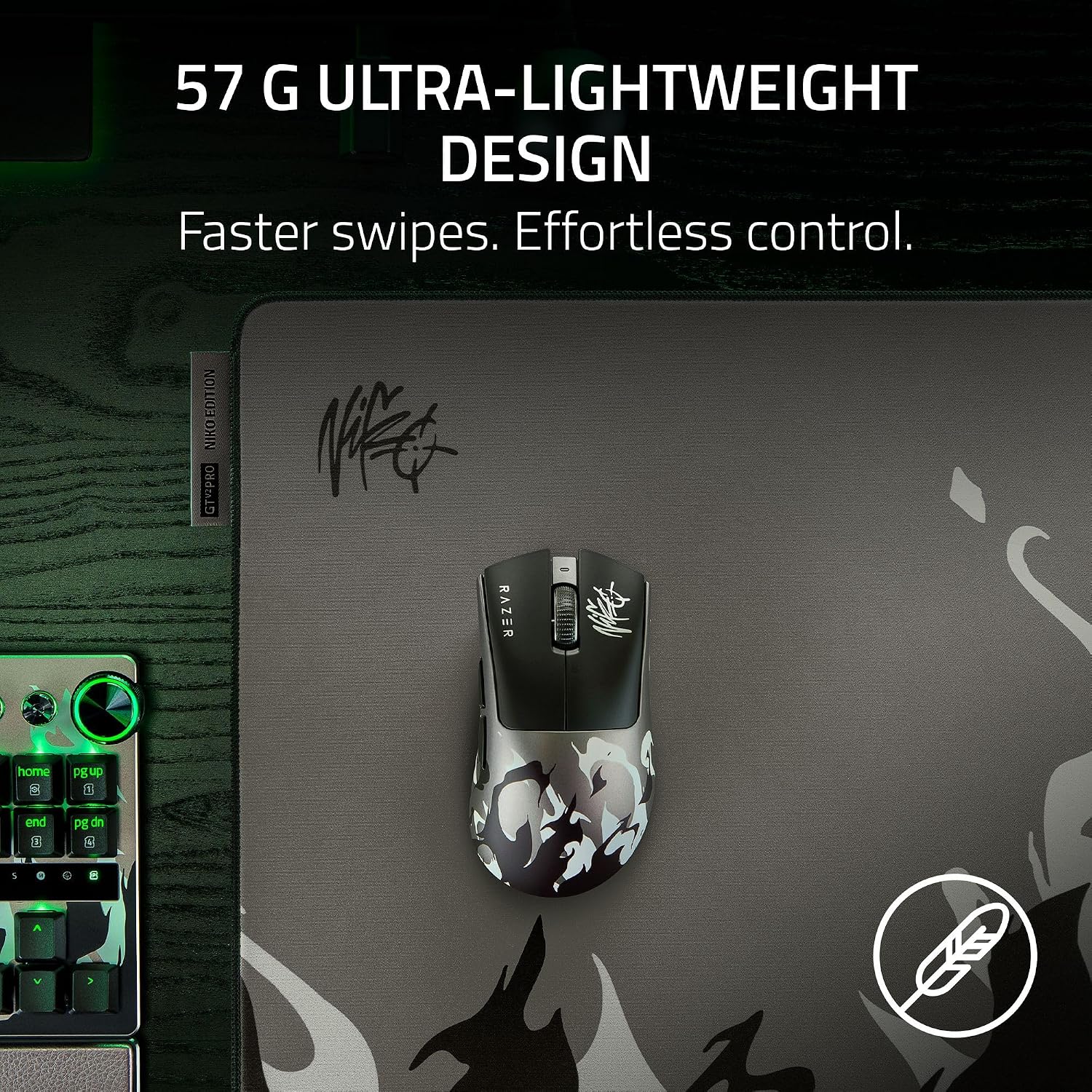 Razer DeathAdder V4 Pro Wireless Gaming Mouse: 57g Lightweight - 8000Hz Polling Rate - Optical Scroll Wheel - Optical Switches Gen-4 - Focus Pro 45K Sensor Gen-2 - Up to 150 Hr Battery - Niko Edition