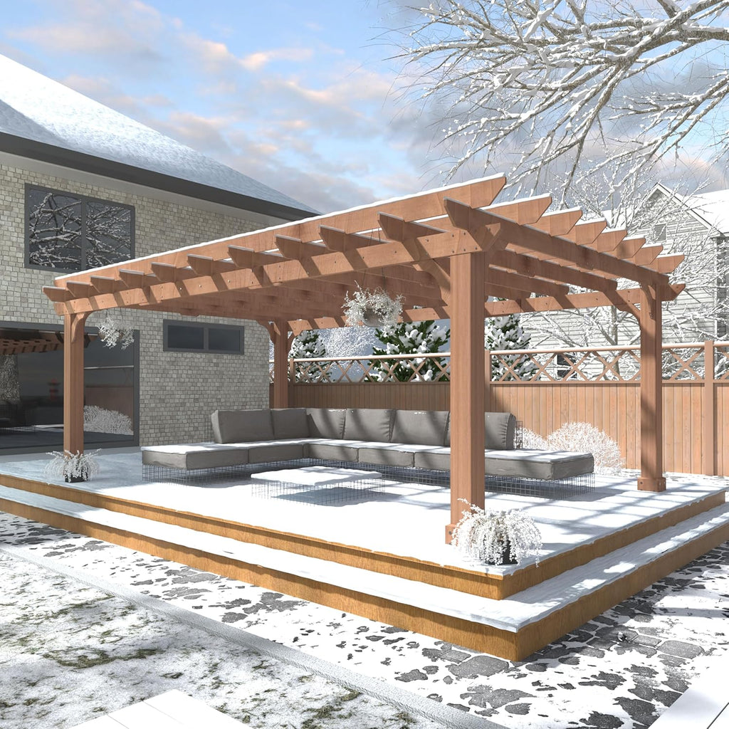 BlueWish 12'x16' Patio Pergola, Cedar Wood Pergola with Unparalleled Slatted Roof Trellis, Outdoor Pergolas Backyard Gazebo with Solid Structure for Deck Grill Party Garden