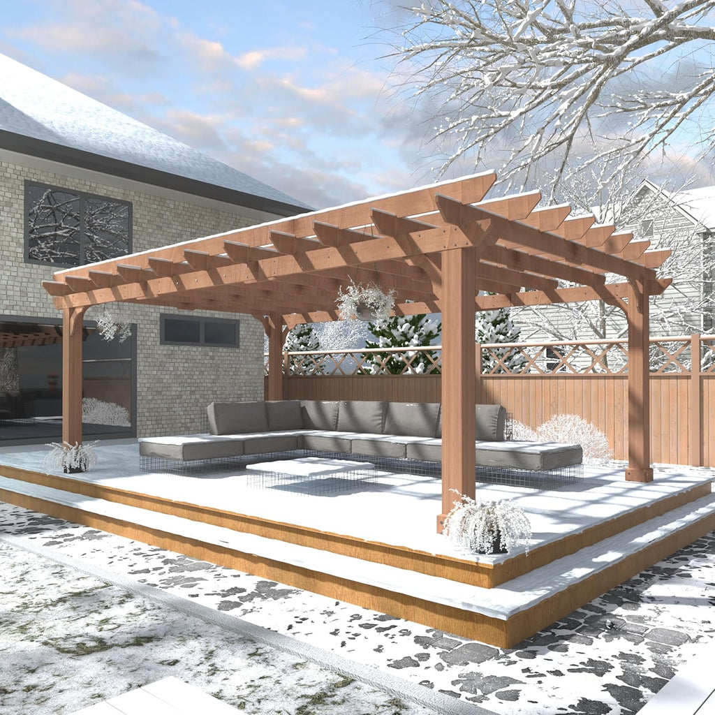 VEIKOU 12x16FT Wood Pergola, Patio Pergola with Solid Cedar Structure, Outdoor Backyard Gazebo with Unparalleled Flat Slatted Roof Trellis for Deck Grill Party Garden
