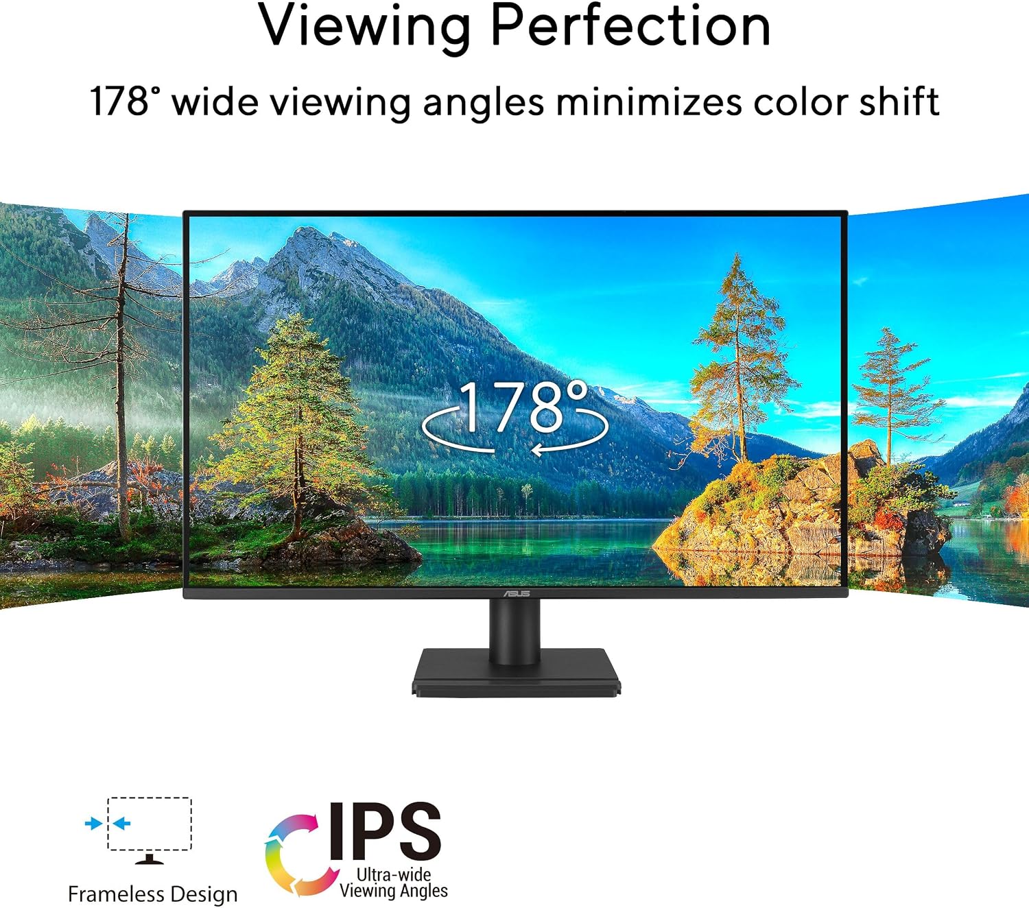 ASUS 27' 1440P Eye Care Monitor (VA27AQ) - IPS, QHD (2560 x 1440), 99% sRGB, Frameless, HDMI, DisplayPort, VGA, 1ms, Speakers, Low Blue Light, Flicker Free, VESA Wall Mountable, 3 yr Warranty