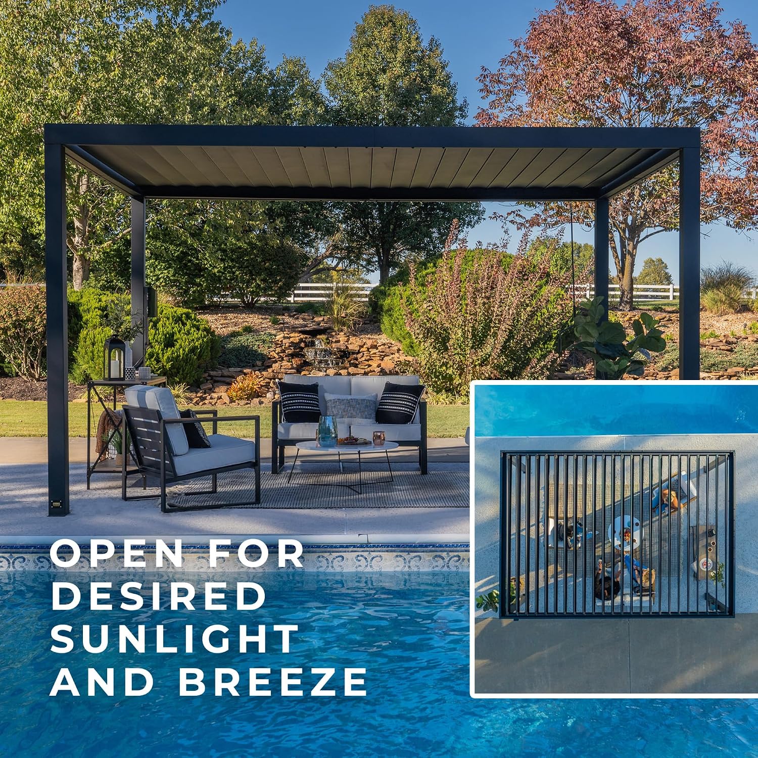 Backyard Discovery Sarasota 16' x 10' Galvanized Steel Louvered Pergola Kit with Adjustable Roof, Shade, Rain Protection, High-Wind Rating, Gutter System for Outdoor Patio, Garden, Deck, Entertaining