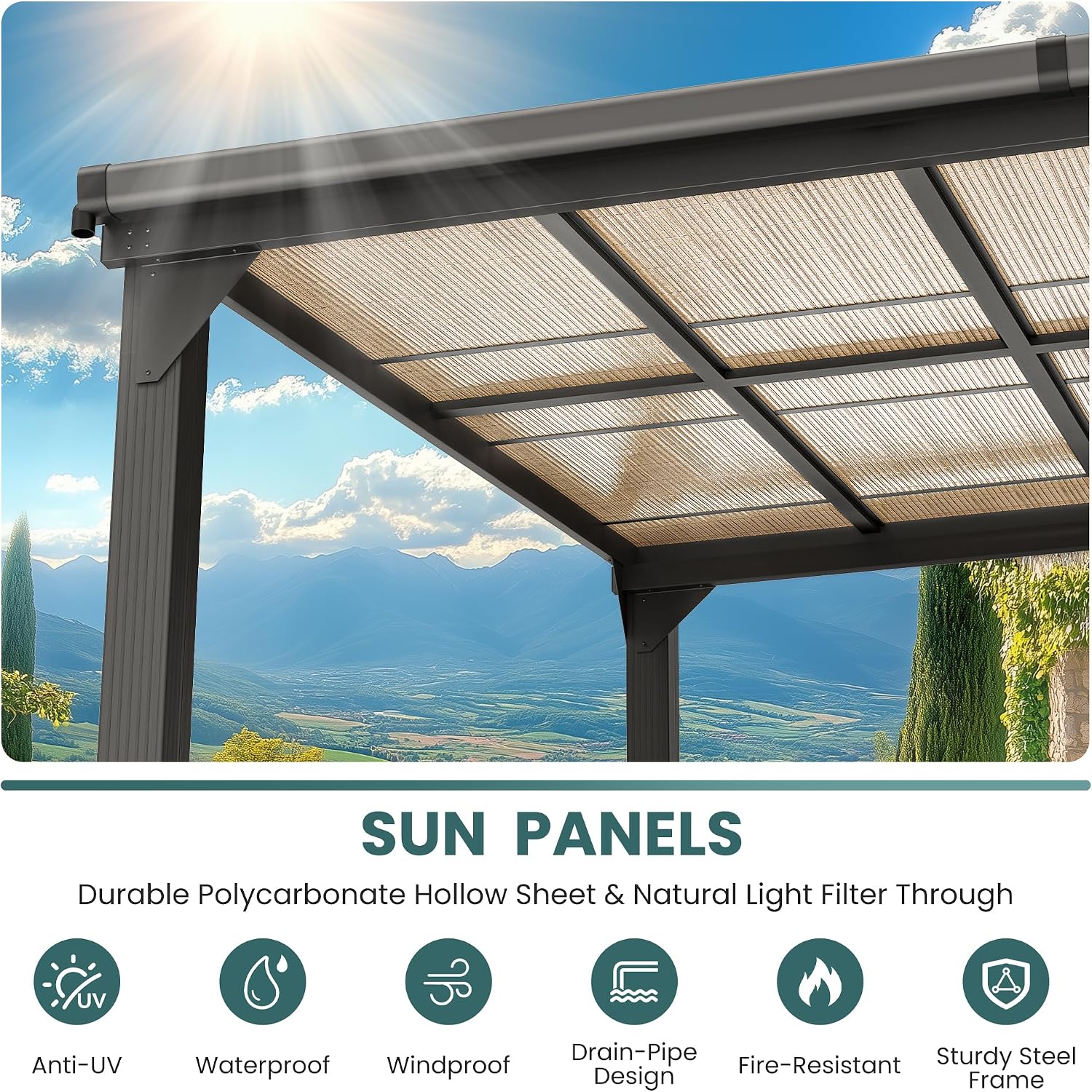 10 * 24FT Pergola,4 * 8 Inch Thickened Pillars & Enlarged Base,Outdoor Hardtop Lean to Gazebo,Wall Mounted Pergola,Pergolas Gazebos Clearance,Aluminum Frame Pergola,UV Resistant Patio Roof