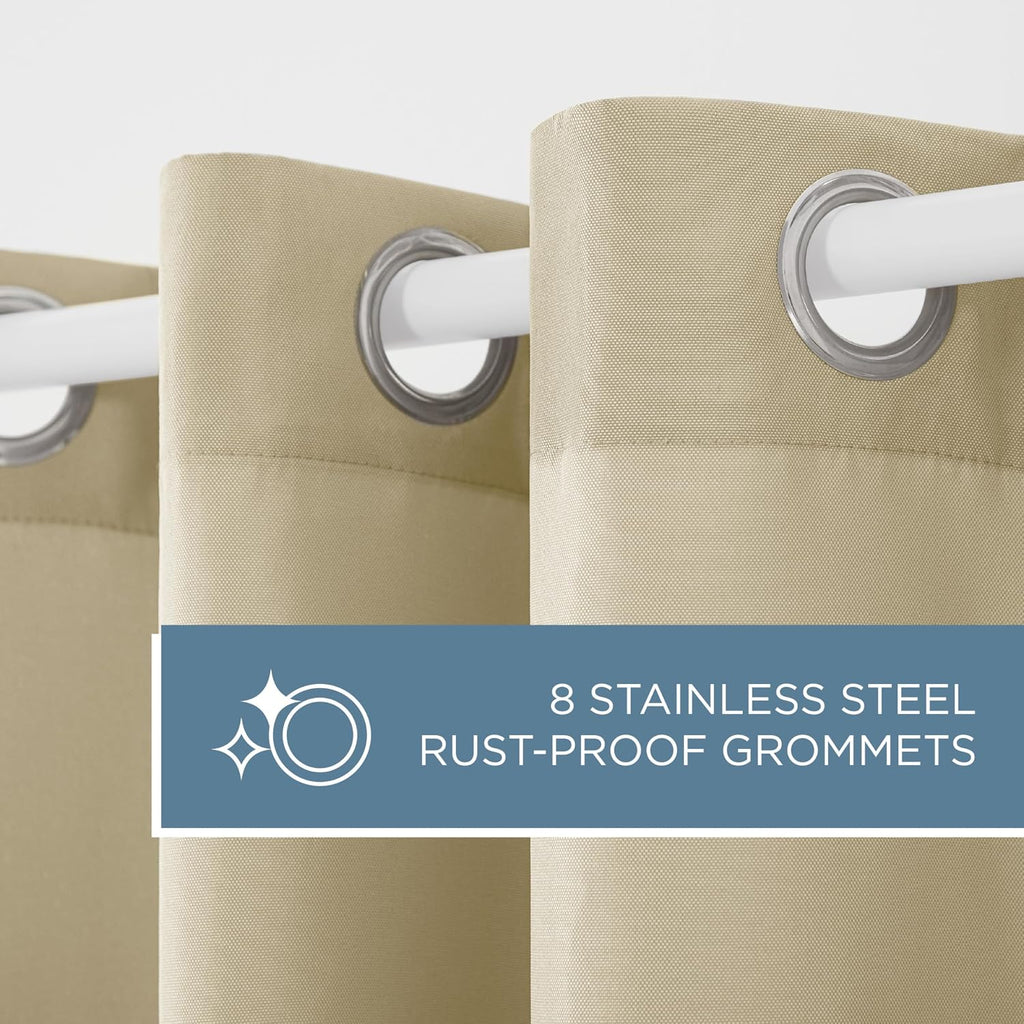 TOWN & COUNTRY BASICS Outdoor Curtain Natural Solid Heavyweight | 54'W x 108'L | Light Filtering | Grommet Top | Water Repellent | Pack of 12