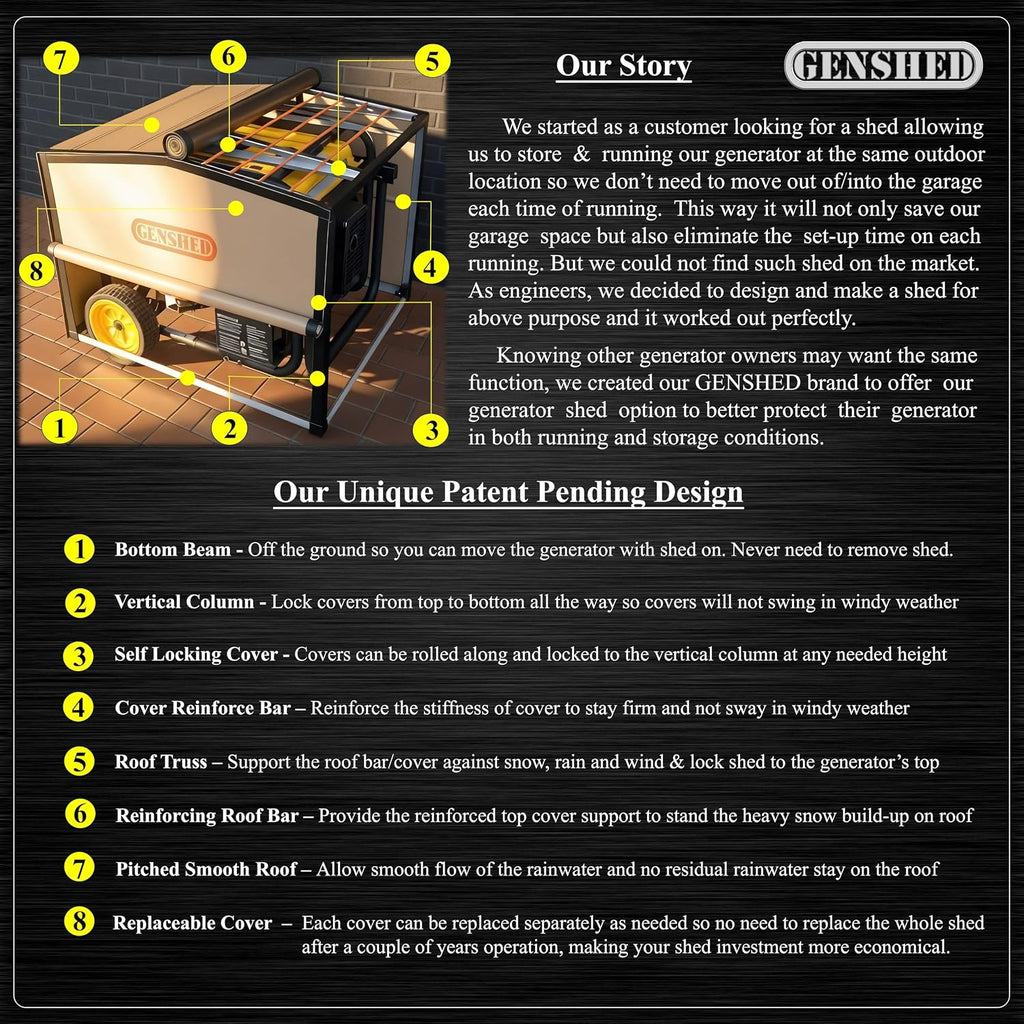 Generator Shed - Combining Generator Covers While Running & Generator Covers for Outside Storage into one. A Compact Generator Running Cover & Enclosure Built On Steel Frame (GCM)