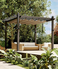 GarveeLife 10x10 ft Aluminum Pergola, Outdoor Metal Pergola with Adjustable Canopy, Reinforced Frame Outdoor Shelter for Backyard, Garden and Deck - Khaki