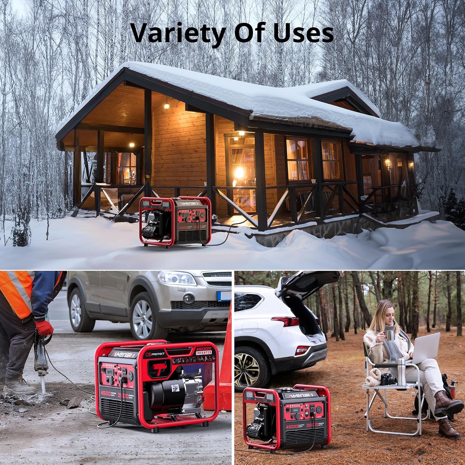 AMERISUN 4500W Gas-Powered Inverter Generator, CO-Sensor, Lightweight, Quiet EPA Compliant for Home, Emergency Backup, Camping, Tailgating, 2025 Version