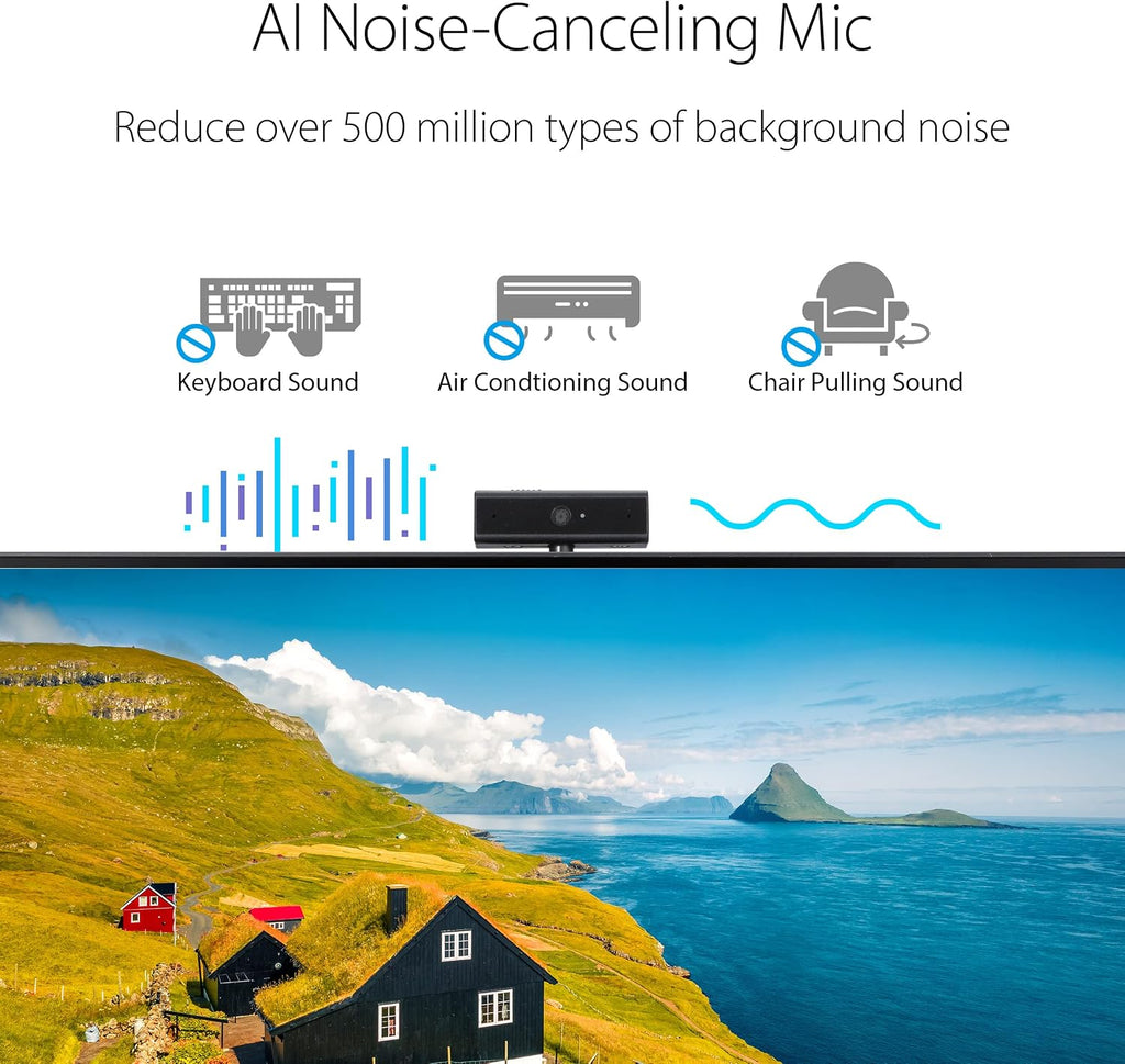 ASUS 24' 1080P Video Conferencing Monitor (BE24ECSNK) - Full HD, IPS, Built-in Adjustable 2MP Webcam, AI Noise-canceling Mic, Eye Care, USB-C Docking, RJ45, Height Adjustable, HDMI, Zoom Certified