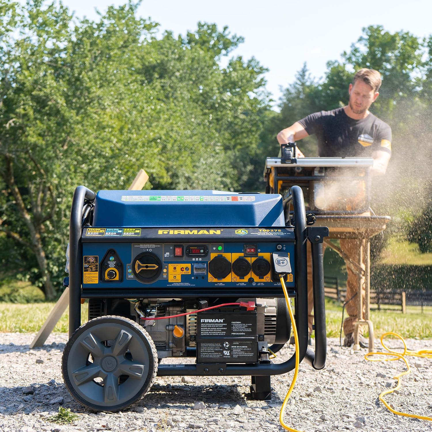 FIRMAN T09275 Tri Fuel Portable Generator, 11400W Electric Start Power Station, 120V 240V Output, Gas, Propane, Natural Gas, CO Alert, Home Backup Power, Emergency and Job Site Generator