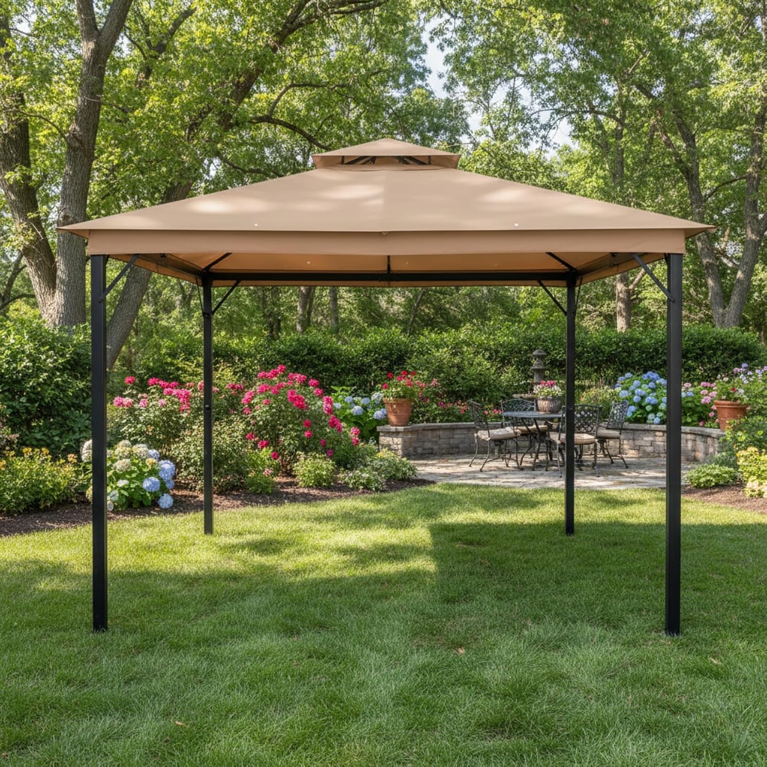 Garden Winds Reinforced RipLock 350 Replacement Canopy Top Cover Compatible with Laurel Canyon 10' x 10' Gazebo Models HD-GAZ2137, GAZ2137 - Beige