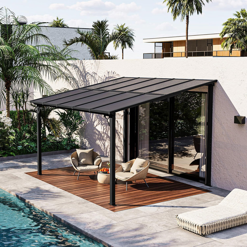 Gazebo for Patio 10' x 12', Gazebo Pergola with Sloped Roof, Large Wall-Mounted Heavy Duty Awnings, for Backyard, Deck, Patio