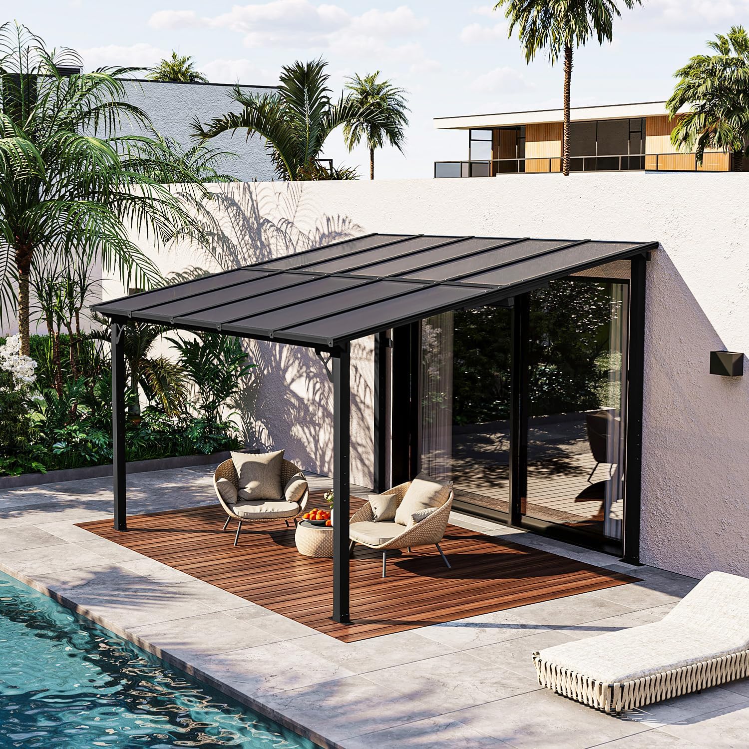 Gazebo for Patio 10' x 12', Gazebo Pergola with Sloped Roof, Large Wall-Mounted Heavy Duty Awnings, for Backyard, Deck, Patio