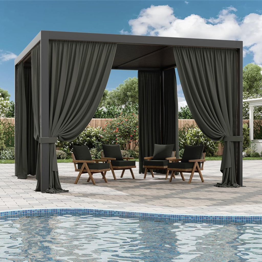 Gazebo Universal Replacement Privacy Curtain,10'×12' Gazebo Outdoor Waterproof Curtains, 4-Panels Sidewall Curtains with Double Zipper for Patio Canopy, Garden and Backyard (Curtain Only)