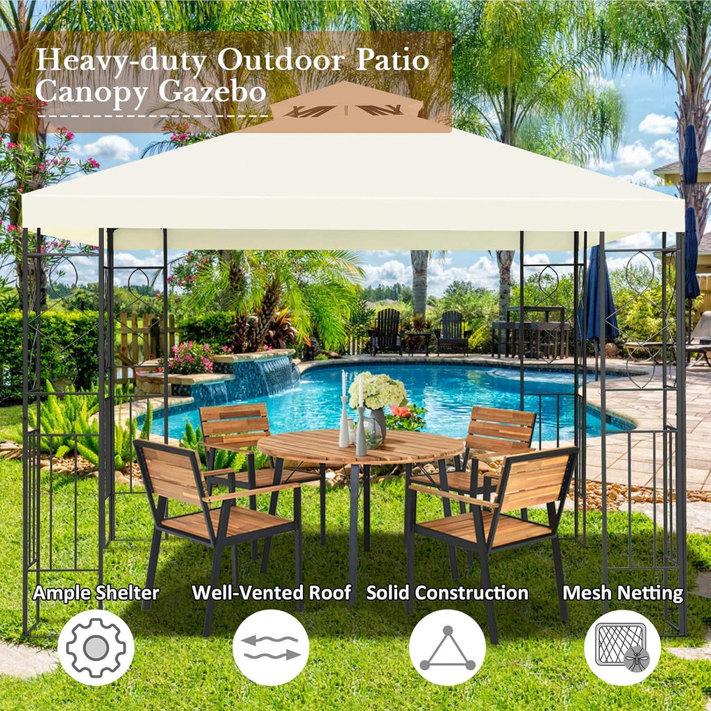 Tangkula 10 x 10FT 2-Tier Patio Gazebo, Outdoor Canopy Tent with Vented Double Roof, Powder Coated Steel Structure, Sun Shading Canopy Shelter for Home, Patio, Backyard, Garden (Beige)