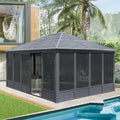Domi 13x16.5FT Solarium Sunroom Kit, Outdoor Enclosed Patio Sunroom Gazebo with Aluminum Frame, Permanent Freestanding Hardtop Gazebo with 2 Sliding Doors (Front and Rear), Movable PVC Windows