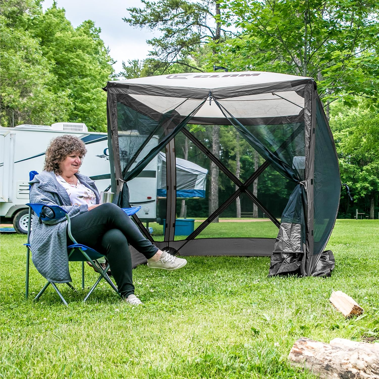 CLAM Quick-Set Pop Up Screen Tent, Traveler, 6 x 6 ft, Instant Setup Gray Portable Outdoor Shelter, Compact Bug-Free Canopy Tent for Camping, Fishing, Backyard - Gray