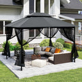 10' X 12' Patio Gazebo with Ventilation Double Roof, Outdoor Gazebo with Removable Mosquito Netting, Easy Up Metal Outdoor Canopy Shelter for Backyard, Garden, Lawn, Grey
