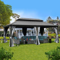 Kozyard Alexander 12' x 20' Hardtop Gazebo, Aluminum Frame with Galvanized Steel Double Roof, Outdoor Permanent Pavilion with Curtains and Netting for Patio, Backyard, Deck, Lawn(Gray)