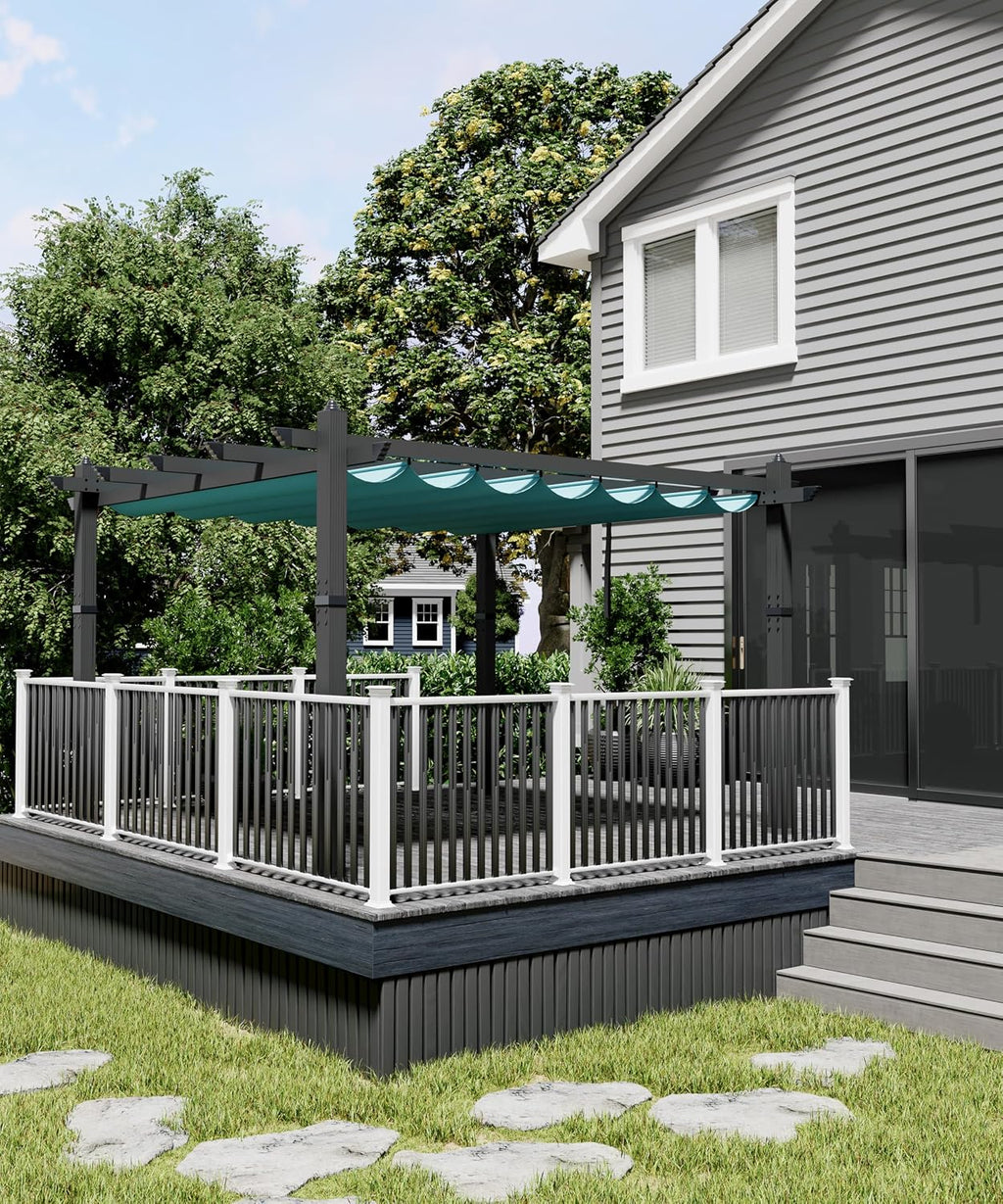 GAOMON 10x13 Ft Outdoor Pergola, Heavy-Duty Aluminum Patio Pergolas and Gazebos Clearance with Retractable Canopy Sun Shade, UV-Resistant Metal Pergola for Existing Deck, Backyard Garden Porch, Blue
