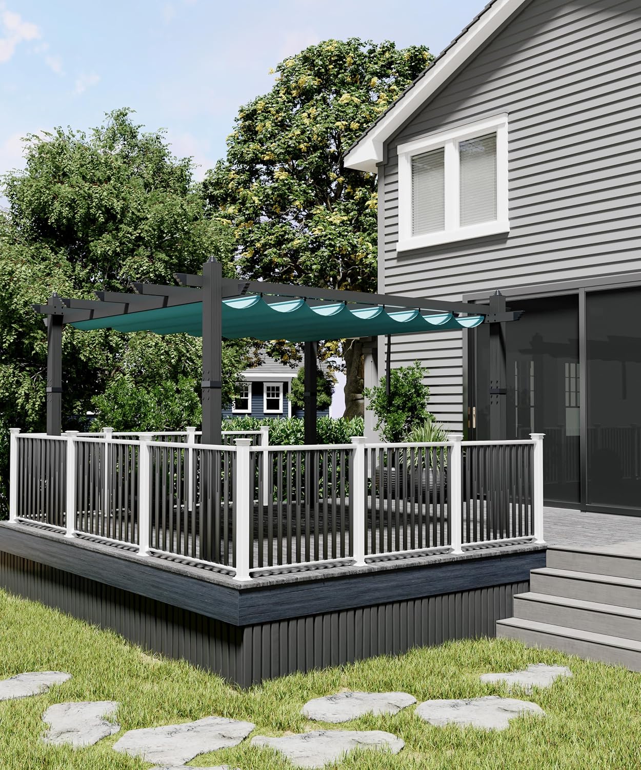 GAOMON 10x13 Ft Outdoor Pergola, Heavy-Duty Aluminum Patio Pergolas and Gazebos Clearance with Retractable Canopy Sun Shade, UV-Resistant Metal Pergola for Existing Deck, Backyard Garden Porch, Blue