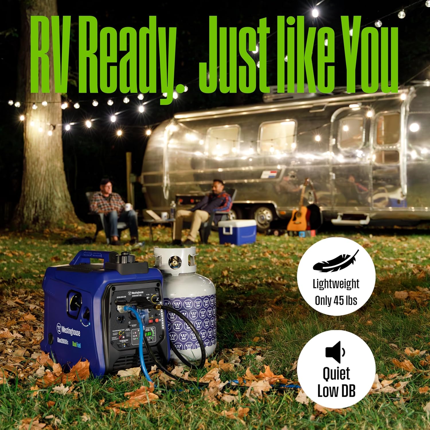 Westinghouse 2800 Peak Watt Super Quiet & Lightweight Dual Fuel Portable Inverter Generator, Gas & Propane Powered, CO Sensor, Parallel Capable, Long Run Time