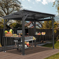 Domi 6.5x12FT Hardtop Grill Gazebo, Outdoor BBQ Gazebo with 2 Side Shelves and Sloping Galvanized Steel Roof, Metal Permanent Grill Canopy with Ceiling Hooks for Patio, Lawn, Backyard, Deck, Gray