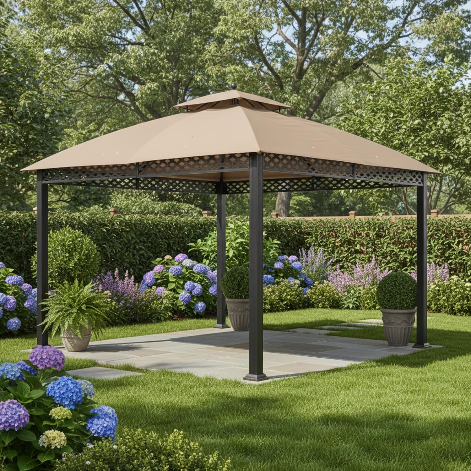 Garden Winds Reinforced RipLock 350 Replacement Canopy Top Cover Compatible with Oakmont 10' x 12' Gazebo Models L-GZ1188PST-A, A111007800 - Beige