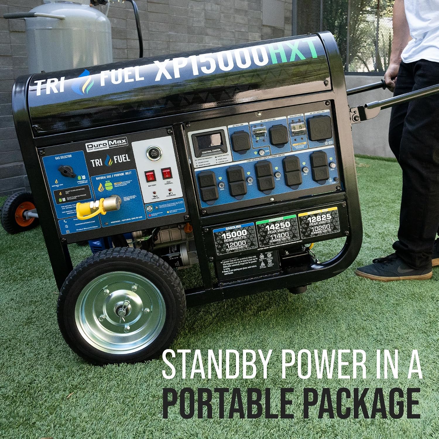 DuroMax XP15000HXT 15,000 Watt Tri Fuel Portable Home Power Backup HXT Generator w/CO Alert