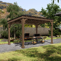 MUPATER 10 x 12 FT Wooden Grill Gazebo with Sloping Metal roof, Heavy Duty 5.5'' Post, Grill Gazebo Canopy Suitable for Full Size Grills, BBQ Canopy for Outdoor Patio, Lawn, Garden, Brown
