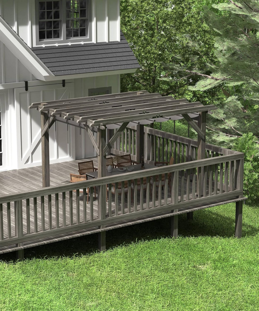 GAOMON 10 X 12 FT Wood Pergola, Solid Structure, Retractable Shade Canopy, Outdoor Wooden Pergola for Patio, Backyard, Deck, Garden
