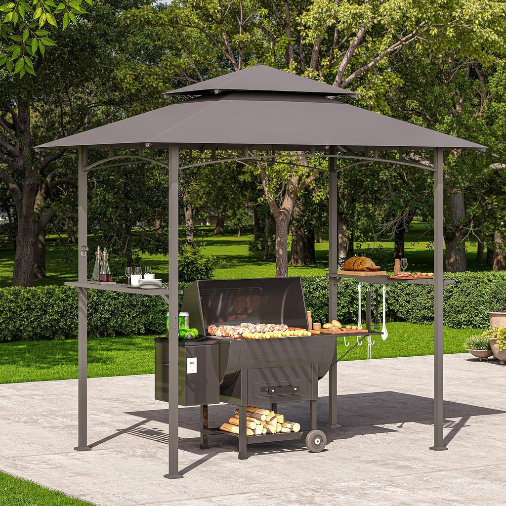 LAUSAINT HOME 8x5 FT Outdoor Grill Gazebo Canopy, BBQ Gazebo with 2-Tier Vented Top, 2 Durable Shelves & Metal Frame Grill Shelter - Perfect for Grilling and Picnics, Dark Gray