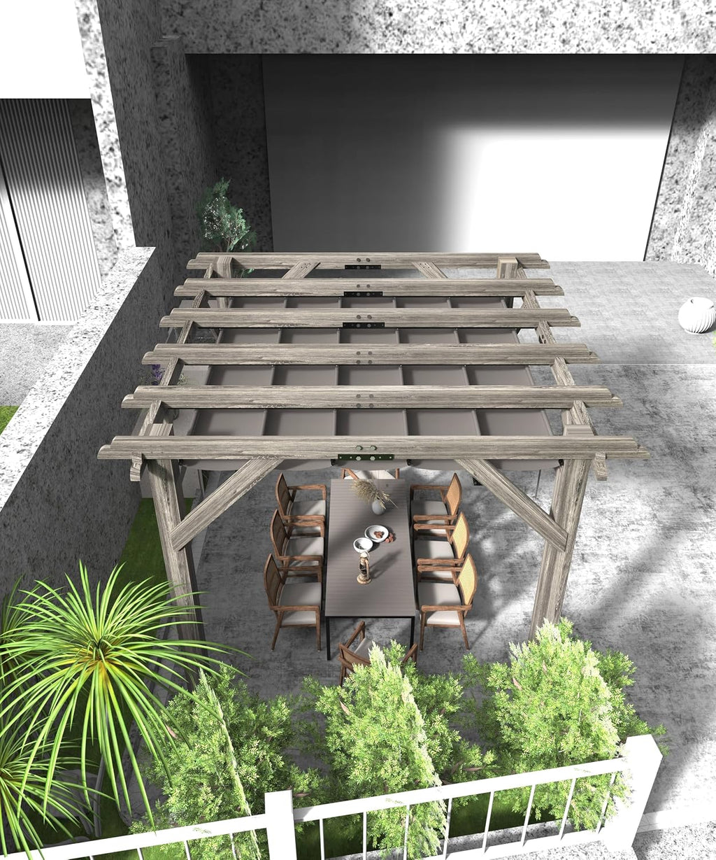 GAOMON 10 X 12 FT Wood Pergola, Solid Structure, Retractable Shade Canopy, Outdoor Wooden Pergola for Patio, Backyard, Deck, Garden
