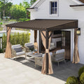 Domi 8x12FT Lean to Gazebo, Outdoor Hardtop Wall Mounted Gazebo with Sloping Galvanized Steel Roof, Aluminum Frame Mounted Pavilion with Netting and Curtain Included for Deck, Porch, Backyard