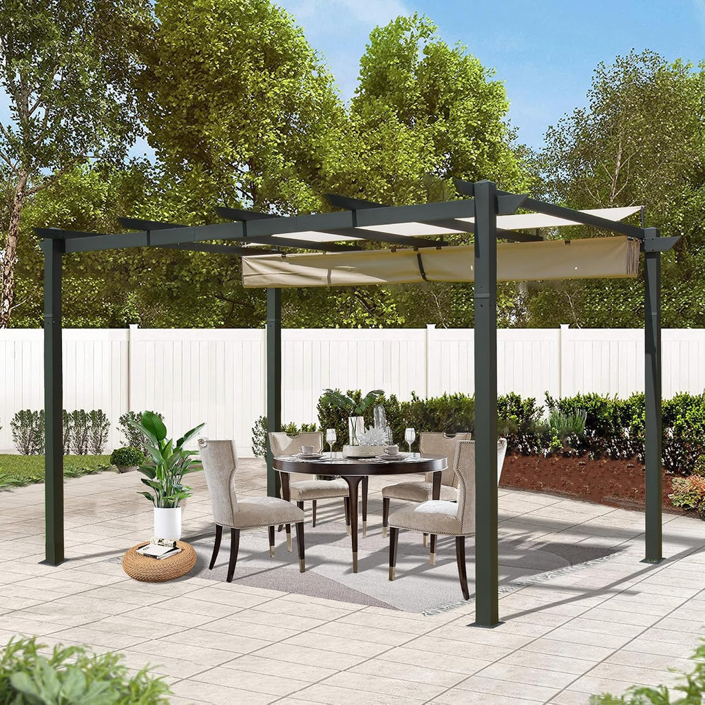 Domi 9'x13' Outdoor Retractable Pergola Against The Wall with Sun Shade Canopy, Pergolas and Gazebos Clearance, Patio Metal Canopy for Deck, Garden, Backyard