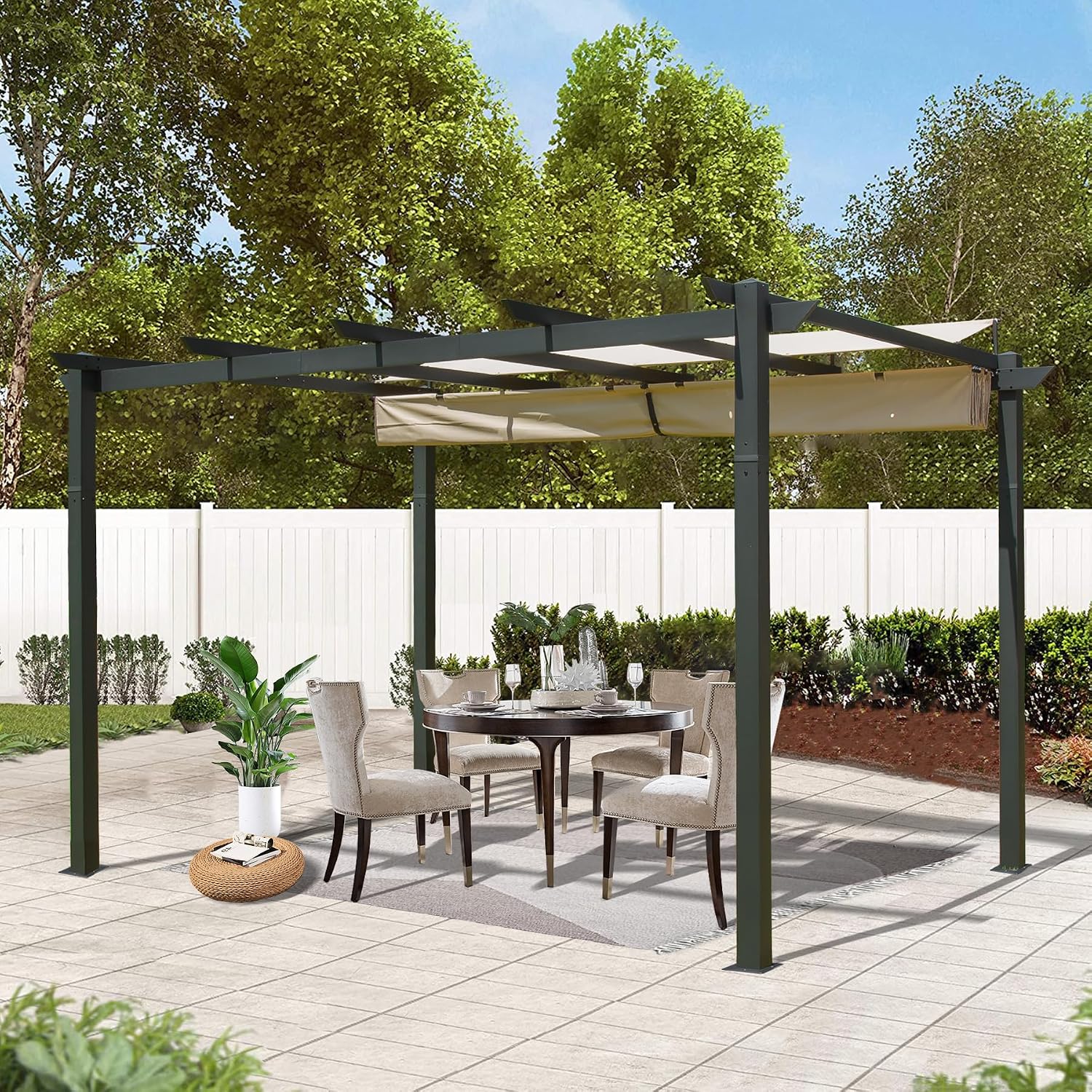 Domi 9'x13' Outdoor Retractable Pergola Against The Wall with Sun Shade Canopy, Pergolas and Gazebos Clearance, Patio Metal Canopy for Deck, Garden, Backyard