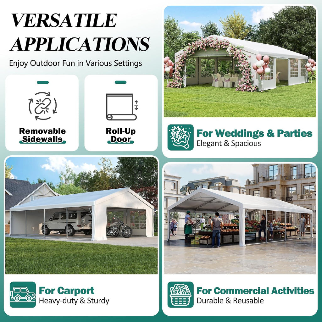 GARTOO 20' x 30' Canopy Party Tent & Carport - Heavy Duty Outdoor Wedding Gazebo with 4 Sand Bags, Event Shelter Canopy for Outdoor Event, Wedding, Birthday Party