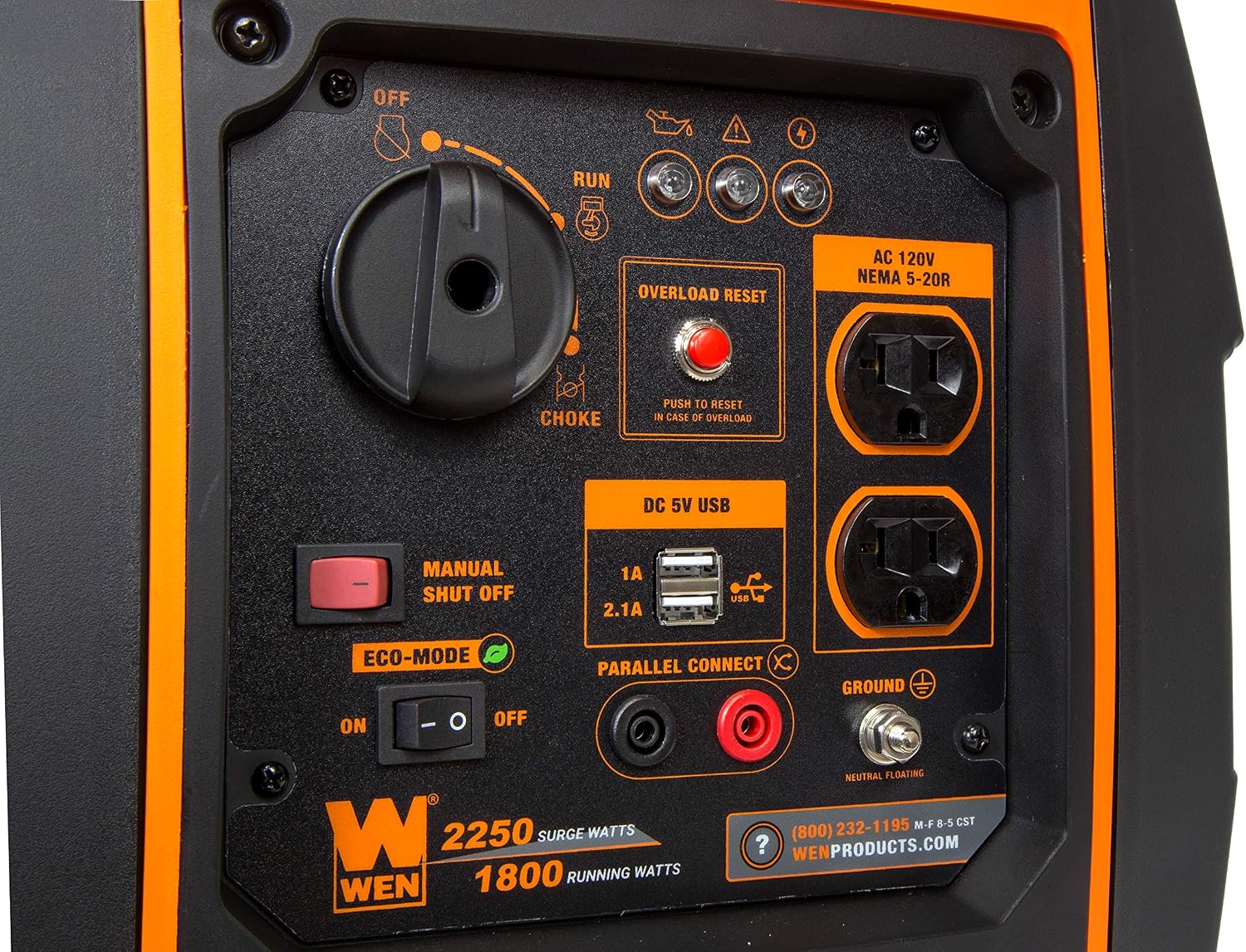 WEN 56225i 2250-Watt Gas Powered Portable Inverter Generator with Fuel Shut-Off, CARB Compliant , Black