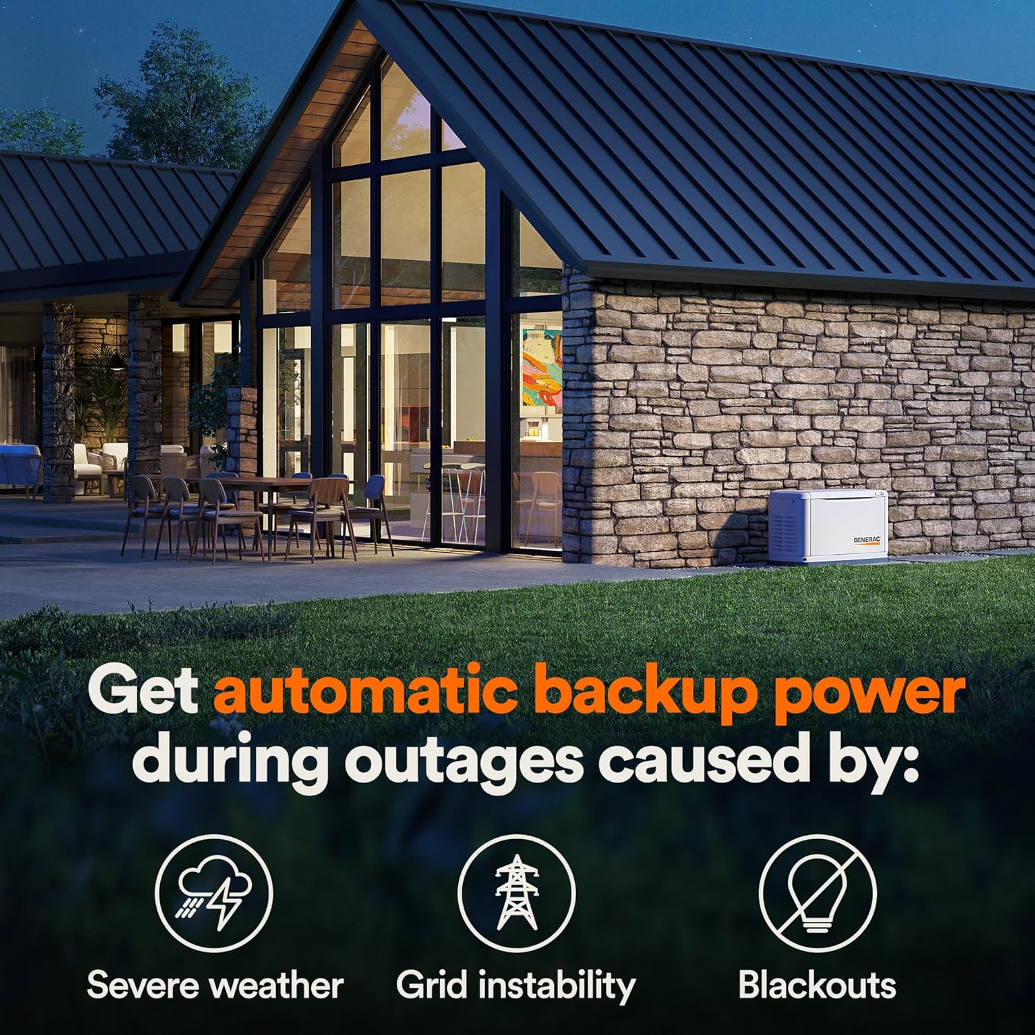 Generac Guardian 22kW Home Standby Generator with 200 Amp Transfer Switch - Automatic Whole House Backup Power for Storms, Emergencies, and Outages, WiFi Enabled, Runs on Natural Gas or Liquid Propane