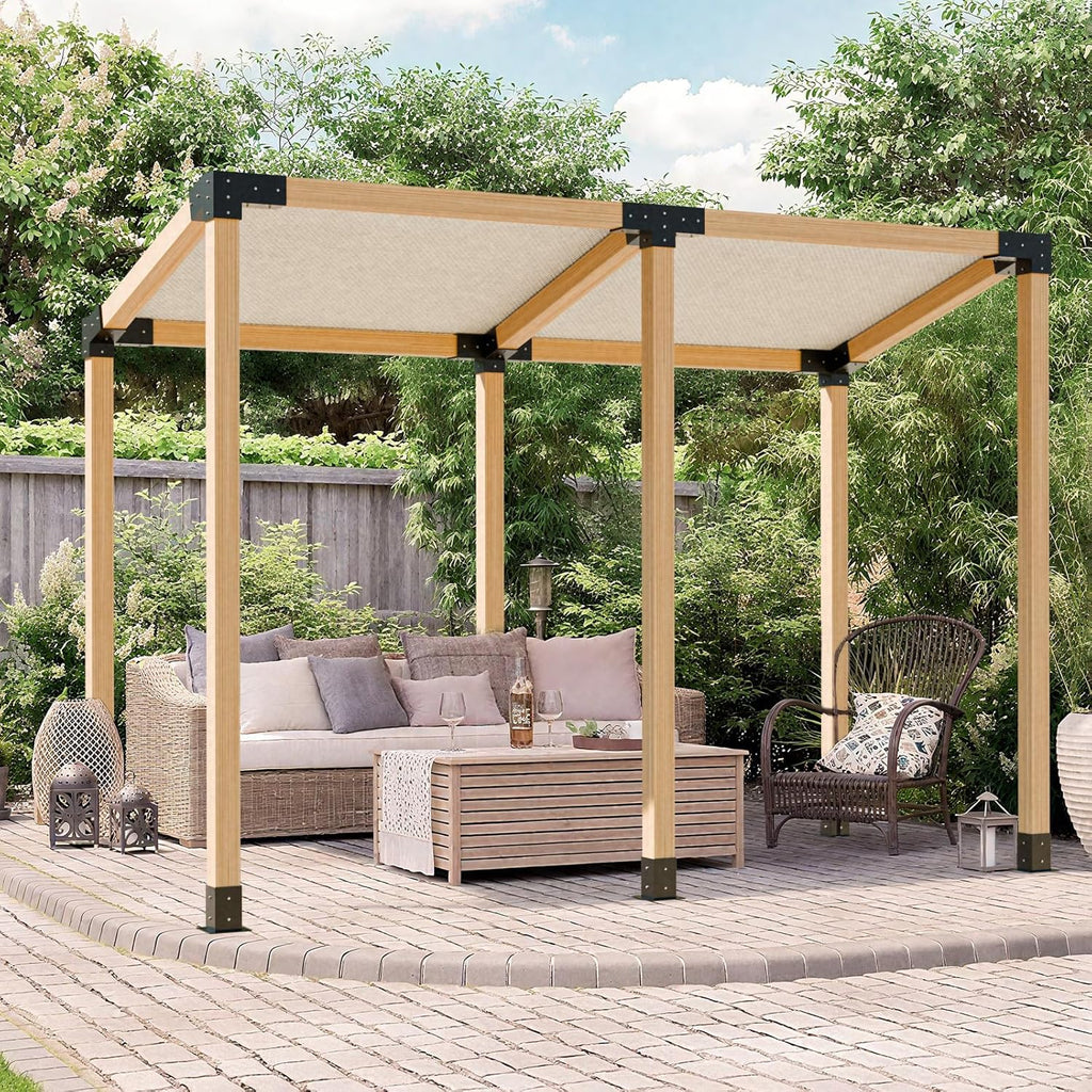 Pergola Kit, Slanted Roof Pergola Bracket, 4-Way Brackets with Post Base Kit, Log Cabin Outdoor 4'x 4' (Actual 3.5' X 3.5') Lumber