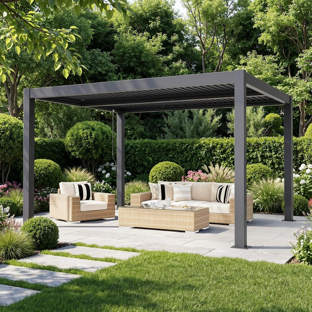 MELLCOM Pergola Louvered 10x10, Metal Hardtop Pergola with Adjustable Roof for Sun & Rain Shade, Outdoor Gazebo with Integrated Drainage System, Modern Rustproof Patio Canopy Carport