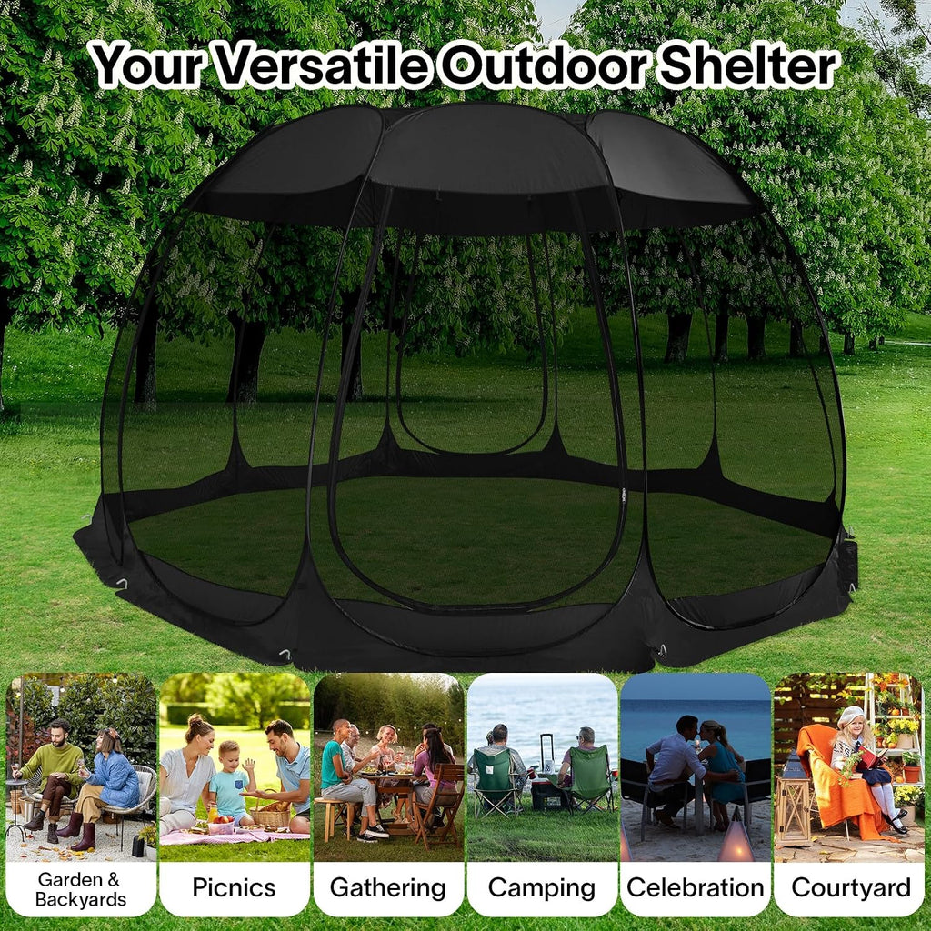 Alvantor® Pop Up Screen House, Outdoor Mosquito Mesh Tent with UV Resistant, Pop Up Canopy Easy Up, Foldable Screen Room for Camping,Backyard, Garden, Patio(Black, 15x15 FT)
