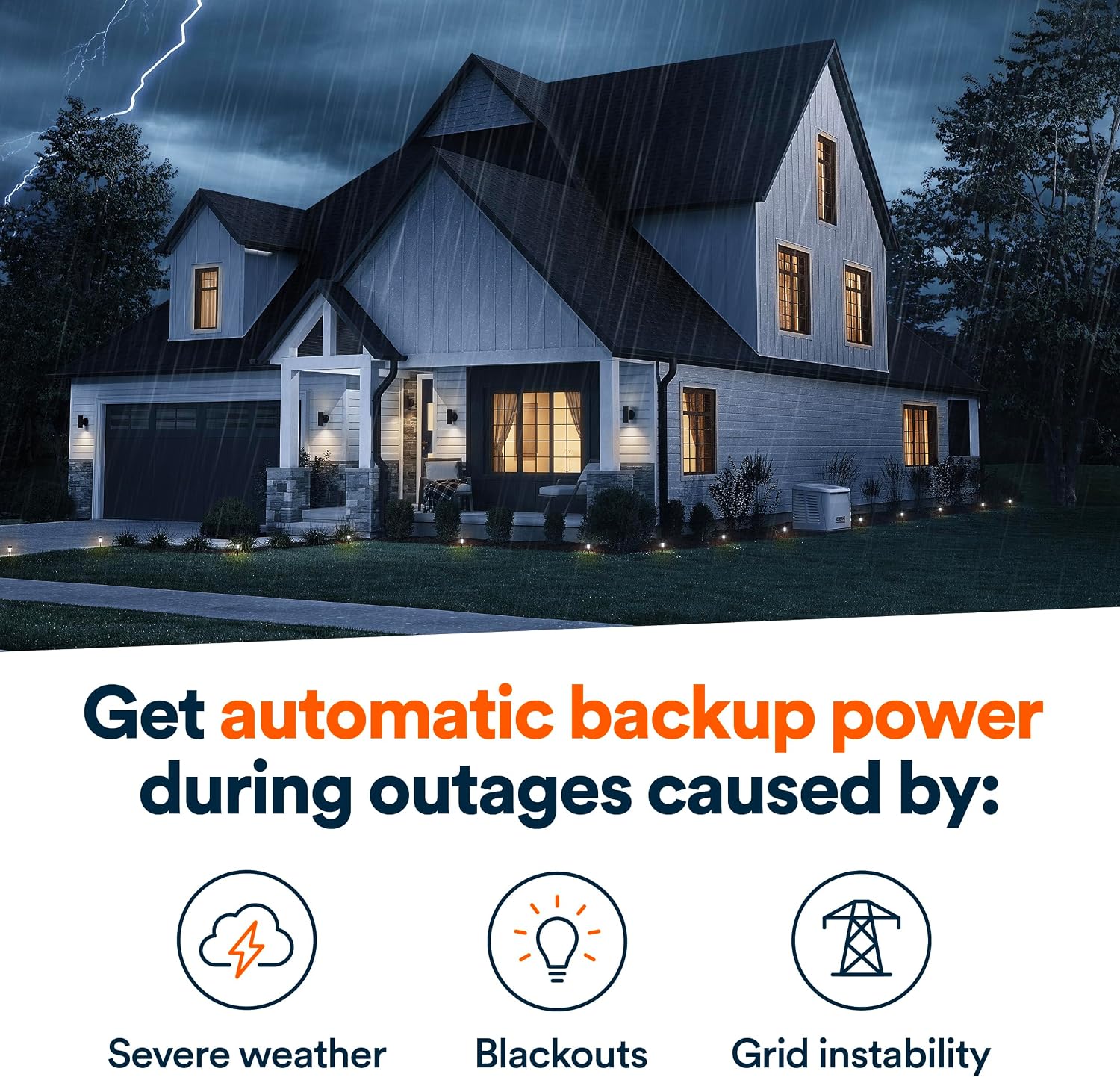 Generac 14kW Home Standby Generator for home use, built-in cellular connectivity, whole house generator for power backup