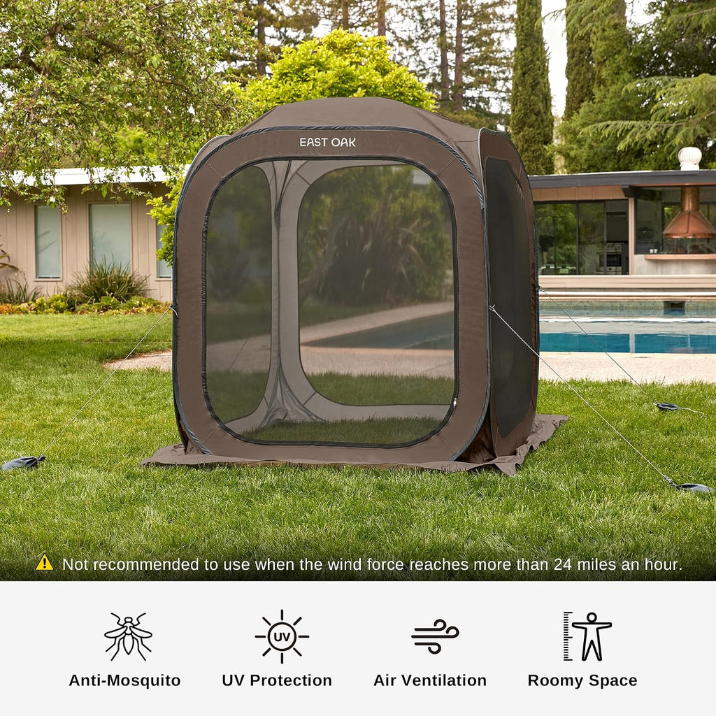 East Oak Screen House Tent Pop-Up, Portable Screen Room Canopy Instant Screen Tent 6 x 6 FT with Carry Bag for Patio, Backyard, Deck & Outdoor Activities, Beige
