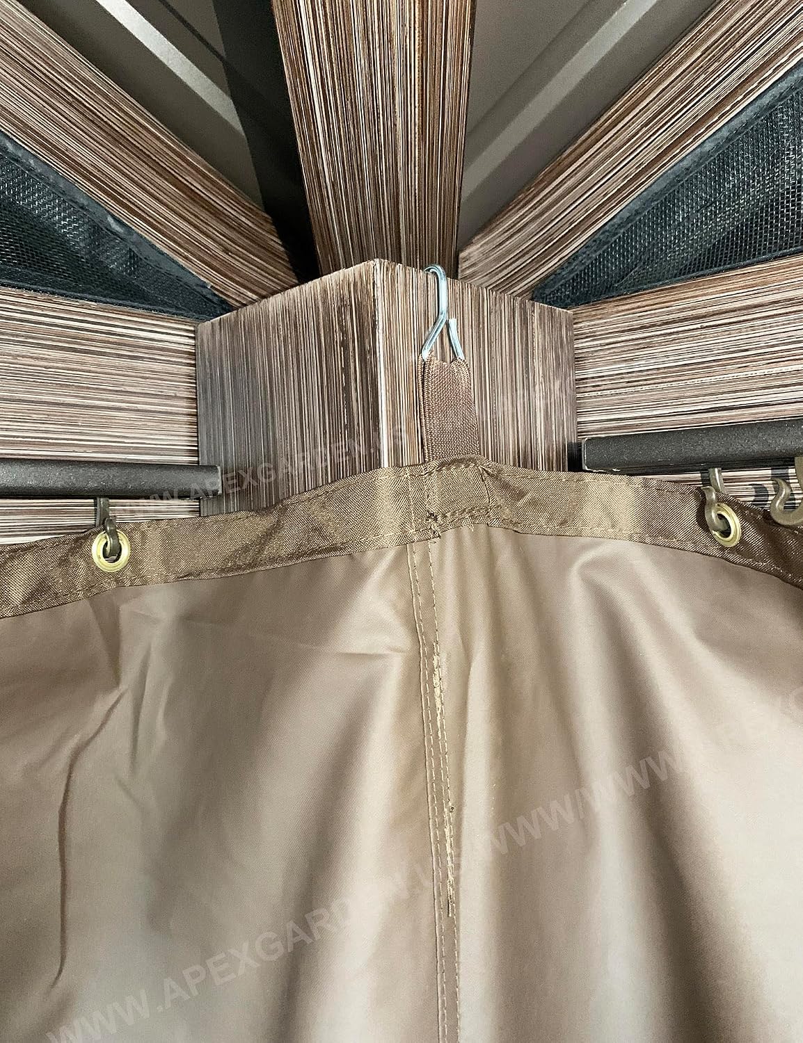 Four-Side Curtain Set for Allen + roth Model #GF-18S112B Wood Looking Hand Paint Metal Square Semi- Gazebo (4-Side Curtain Only, Brown)
