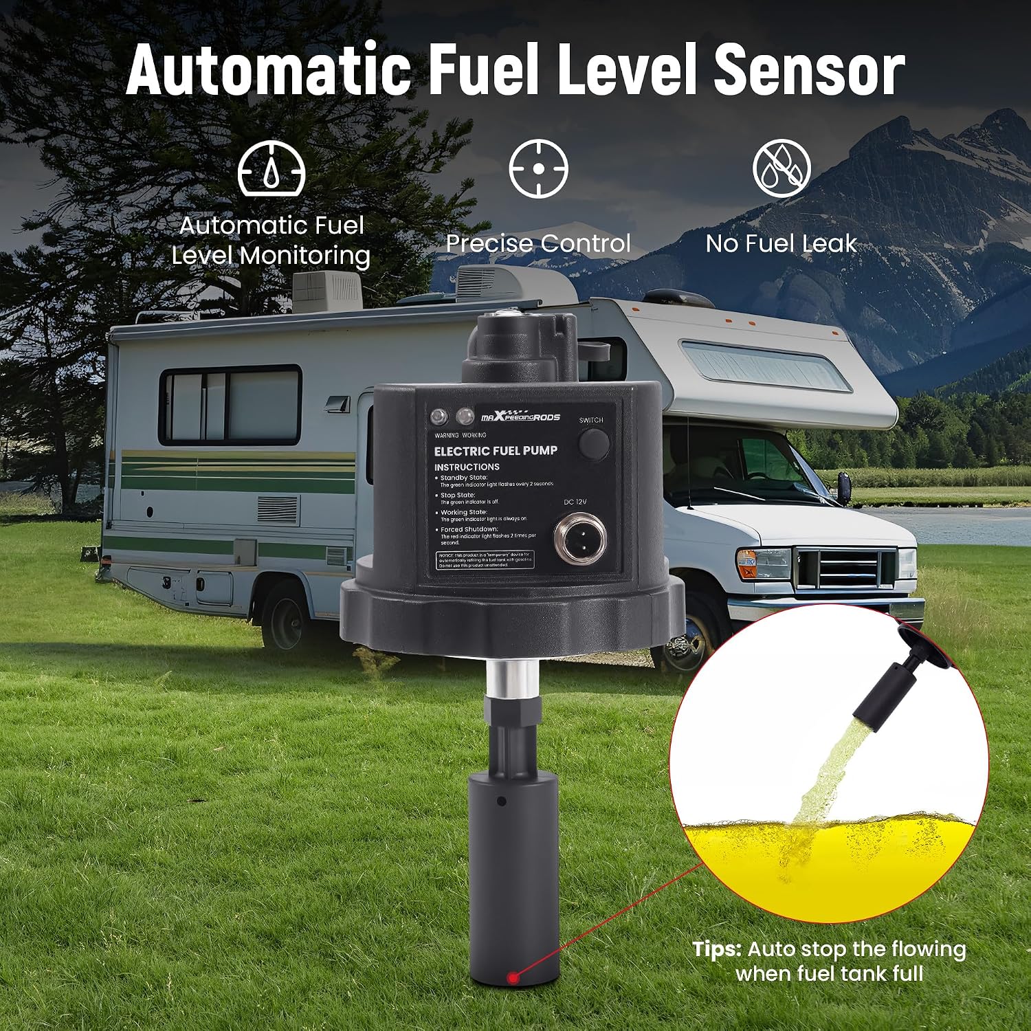 maXpeedingrods 12V DC Gasoline Electric Fuel Pump, with Auto Fuel Sensor, Automatic Fuel Pump, Extended Running Time for Generator