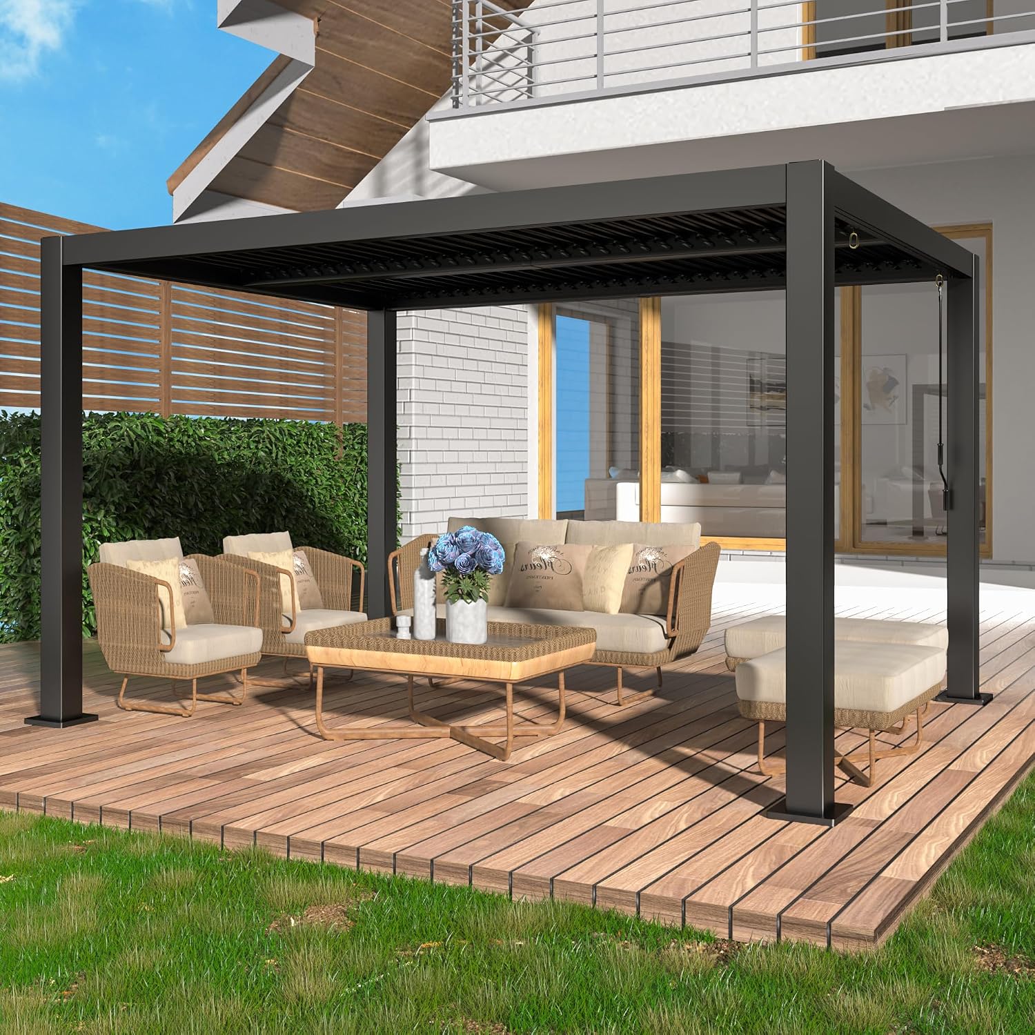 10'×13' Outdoor Louvered Pergola, Aluminum Outdoor Louvered Pergola Patio with Adjustable Roof for Outdoor Deck, Backyard, Garden (10x13FT)