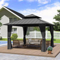 12' x 12' Hardtop Gazebo, Aluminum Frame with Double Galvanized Steel Roof, Outdoor Metal Gazebo with Netting & Curtains for Backyard, Garden, or Deck, Grey