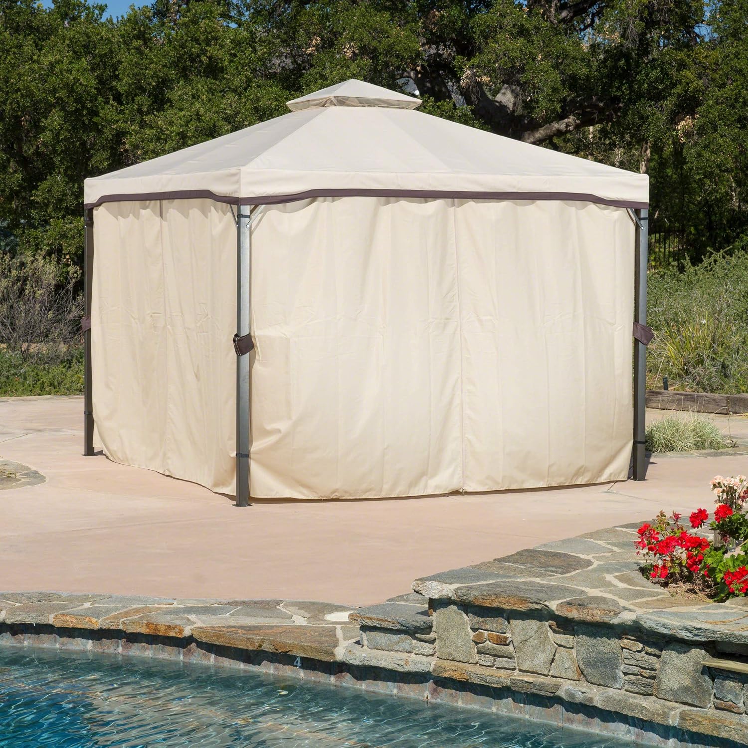 Christopher Knight Home CKH Outdoor Gazebo Canopy with Net Drapery, Beige